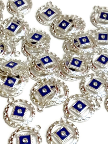 Blue Enamel With Clear Crystal Pendant Charms - Narcotics Anonymous