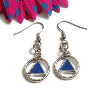 Blue Enamel AA Earrings Alcoholics Anonymous
