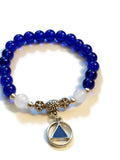 Blue Glass Beaded Stretch Bracelet - Alcoholics Anonymous