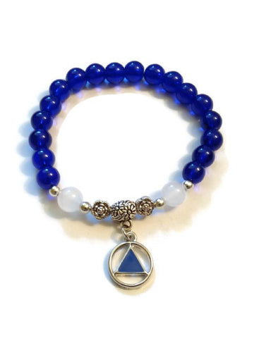 Blue Glass Beaded Stretch Bracelet - Alcoholics Anonymous