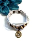 Leather Bronze AA Bracelet Snap Closure - White