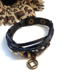 Leather Bronze NA Charm Bracelet Snap Closure - Black