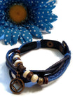 Leather Bronze Charm NA Bracelet Snap Closure - Blue