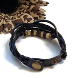 Leather Bronze NA Charm Bracelet Snap Closure - Black