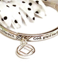 Serenity Prayer Stretch Bracelet with Narcotics Anonymous Charm - Silver Tone
