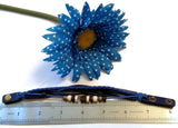 Leather Bronze Charm AA Bracelet Snap Closure - Blue