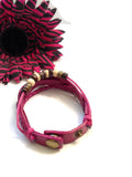 Leather Bronze Charm Serenity Bracelet Snap Closure - Pink