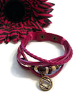 Leather Bronze NA Bracelet Snap Closure - Pink