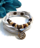 Leather Bronze NA Bracelet Snap Closure - White