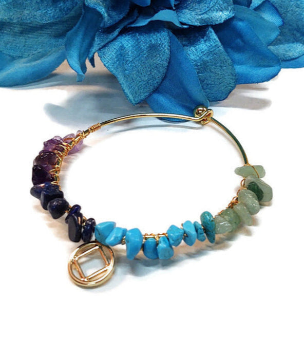 Stone Chip Wire Bangle Bracelet Gold Narcotics Anonymous