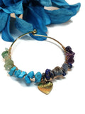 Stone Chip Wire Bangle Bracelet Serenity Heart Gold Tone