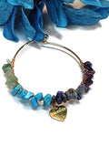 Stone Chip Wire Bangle Bracelet Serenity Heart Gold Tone