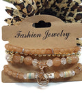 4 Pc Set Tan & Gold Tone Stack Bracelet - Alcoholics Anonymous