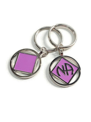 NA Double Sided Metal & Enamel Keychain Narcotics Anonymous - Purple