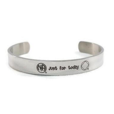 Just For Today Narcotics Anonymous Stainless Steel Cuff Bracelet - Silver