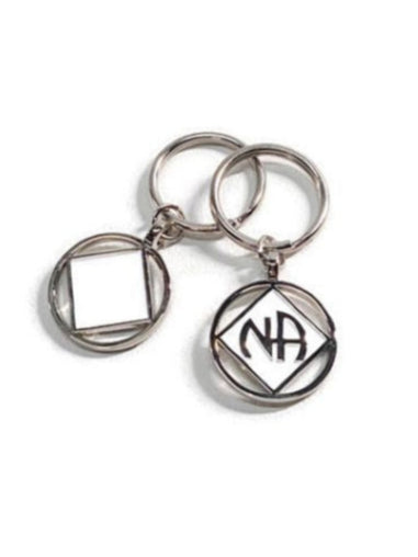 NA Double Sided Metal & Enamel Keychain Narcotics Anonymous - White