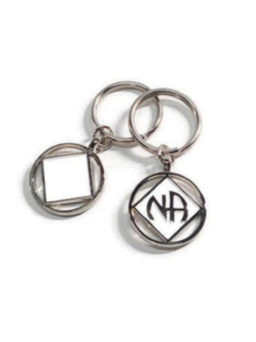 NA Double Sided Metal & Enamel Keychain Narcotics Anonymous - White