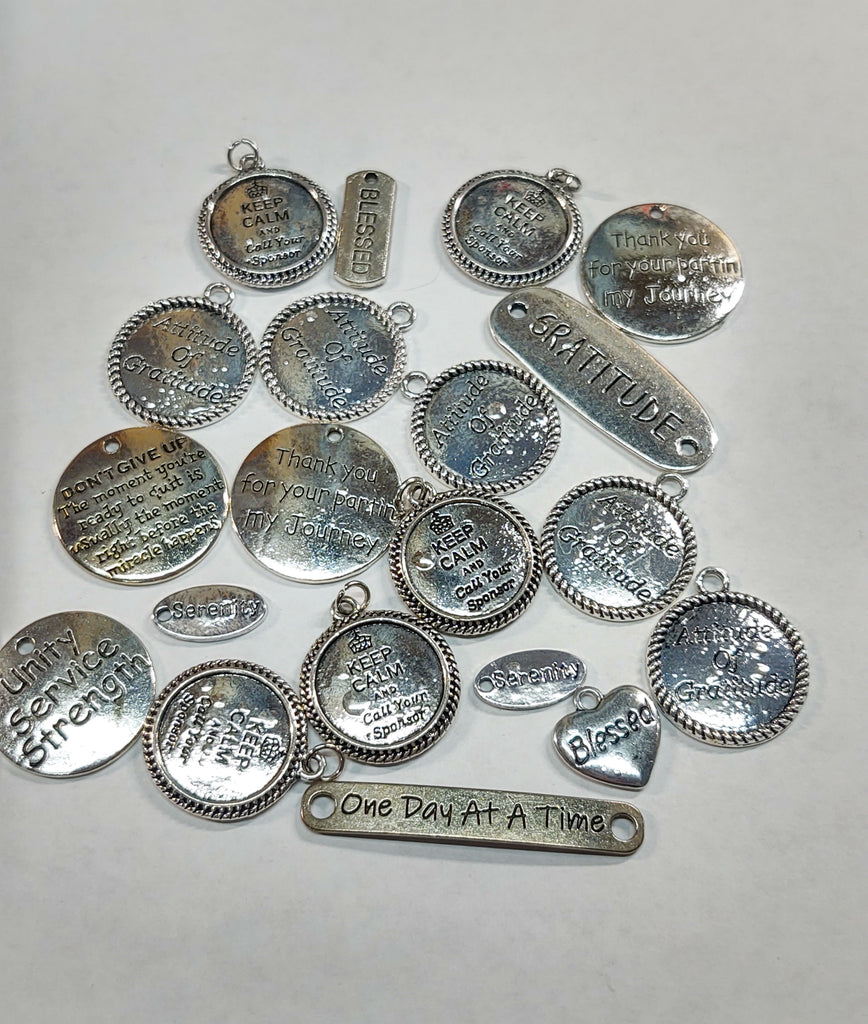 20 Pc 'Irregulars' Mix of 12 Step Recovery Pendant Charms - Mix #1