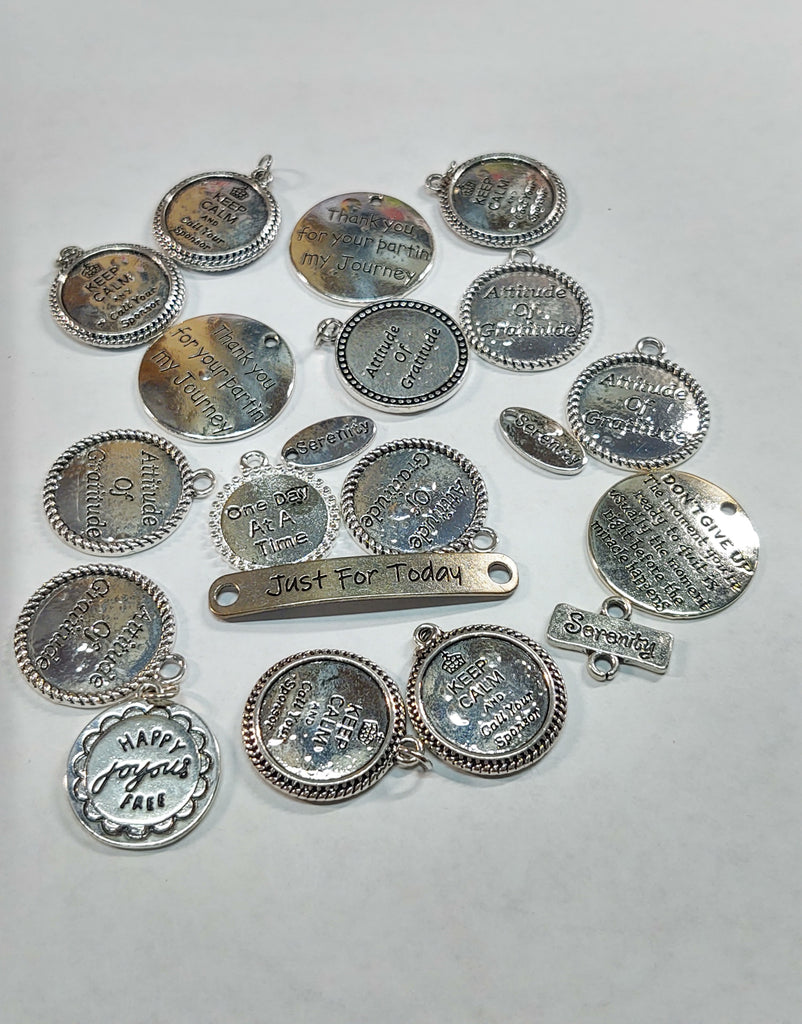 20 Pc 'Irregulars' Mix of 12 Step Recovery Pendant Charms - Mix #2