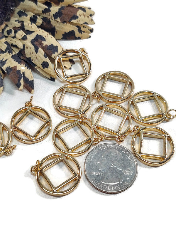 Large NA GOLD Tone Pendant Charms - Narcotics Anonymous 12 Step Recovery - Large 20mm Size