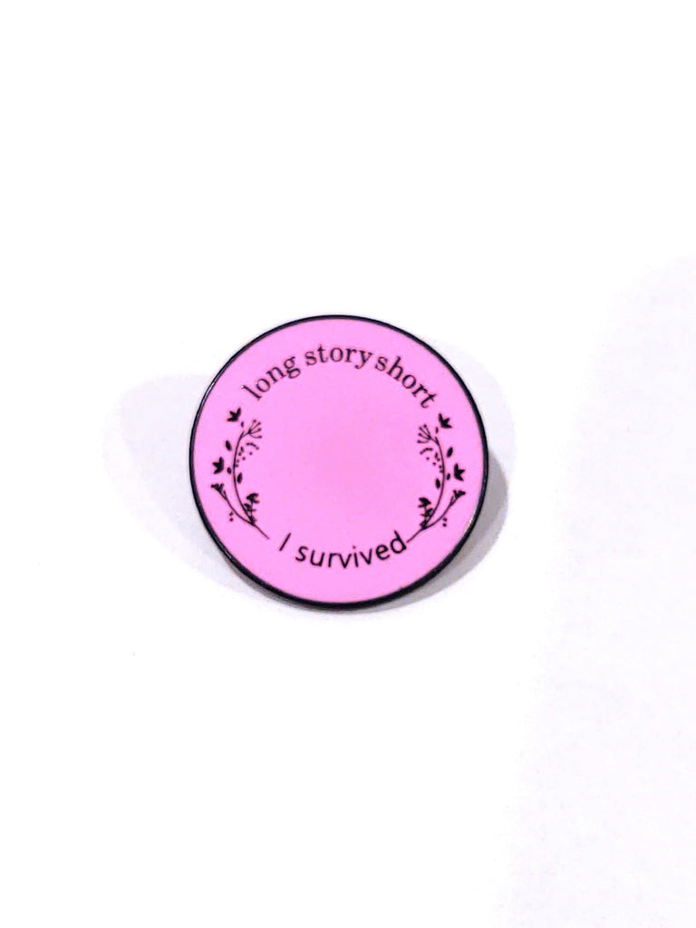 Lapel Pin 'Long Story Short I Survived' Pink 12 Step Recovery Gifts
