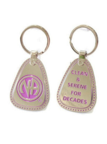 NA Clean & Serene For Decades Purple Metal Keychain Tag