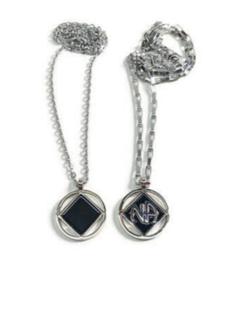 NA Double Sided Service Symbol Necklace Narcotics Anonymous - Black