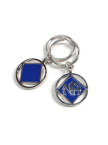 NA Double Sided Metal & Enamel Keychain Narcotics Anonymous - Blue