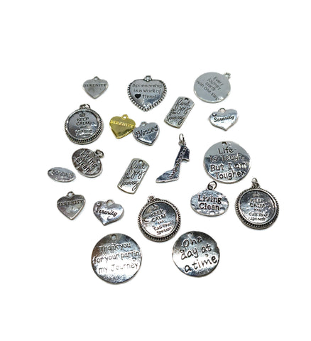 20 Pcs 'Irregulars' Mix of 12 Step Recovery Pendant Charms - Mix #4
