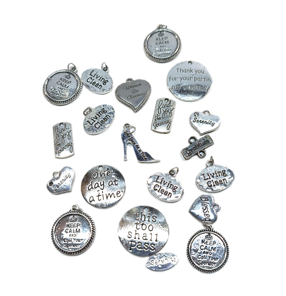 20 Pcs 'Irregulars' Mix of 12 Step Recovery Pendant Charms - Mix #6