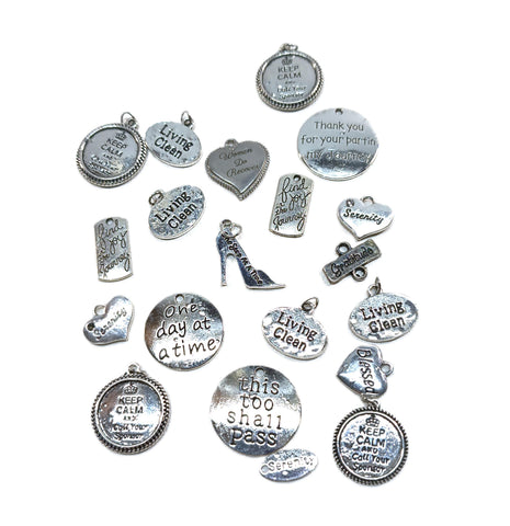 20 Pcs 'Irregulars' Mix of 12 Step Recovery Pendant Charms - Mix #6