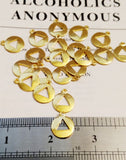 Small Gold Tone AA Pendant Charms - Alcoholics Anonymous 10 Pc