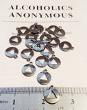 Small Gun Metal Gray Pendant Charms - Alcoholics Anonymous 10 Pc