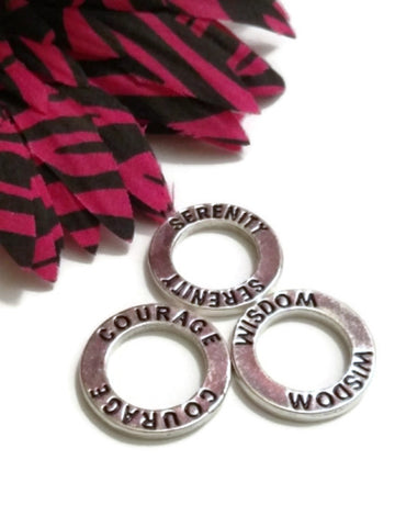 Set of 3 Serenity Courage Wisdom Affirmation Rings - Inspirational Charms