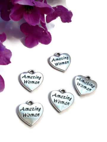 Amazing Woman Heart Pendant Charms 5 Pc