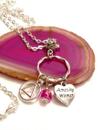 Amazing Woman Charm Holder Necklace Alcoholics Anonymous