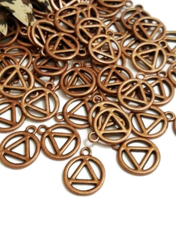 Copper AA Pendant Charms - Alcoholics Anonymous Cutout Style