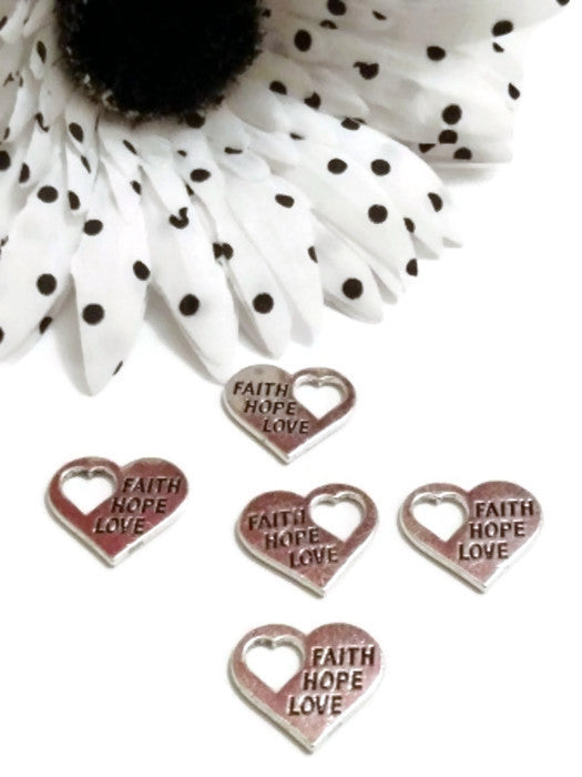Faith Love Hope Charms With Heart Cut Out - 5pcs