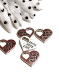 Faith Love Hope Charms With Heart Cut Out - 5pcs