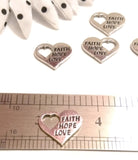 Faith Love Hope Charms With Heart Cut Out - 5pcs