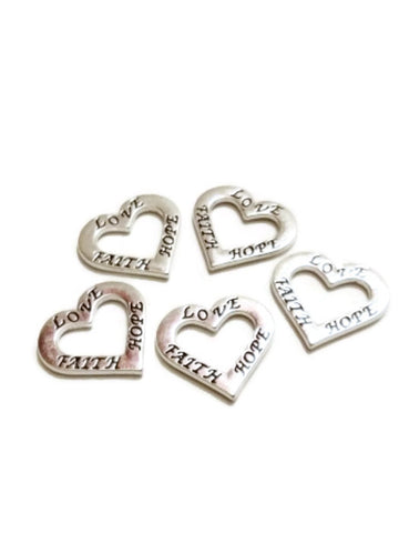 Faith Love Hope Open Heart Pendant Charm Connectors