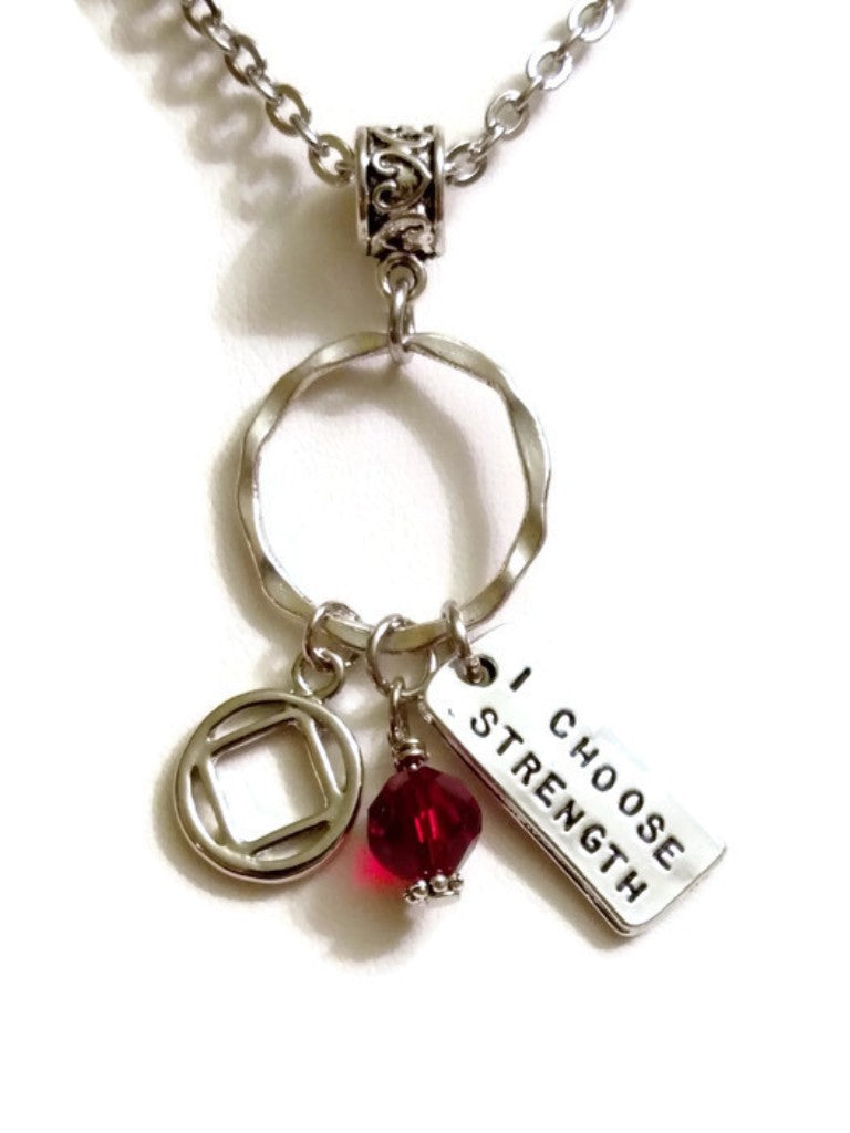 I Choose Strength Charm Holder Necklace Narcotics Anonymous