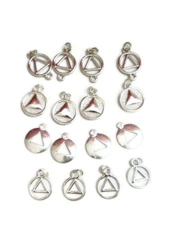 Sample Mix of AA Silver Tone Charms - Alcoholics Anonymous  16 Pcs