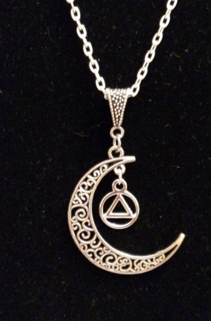 Moon Dangle Alcoholics Anonymous Necklace - Silver