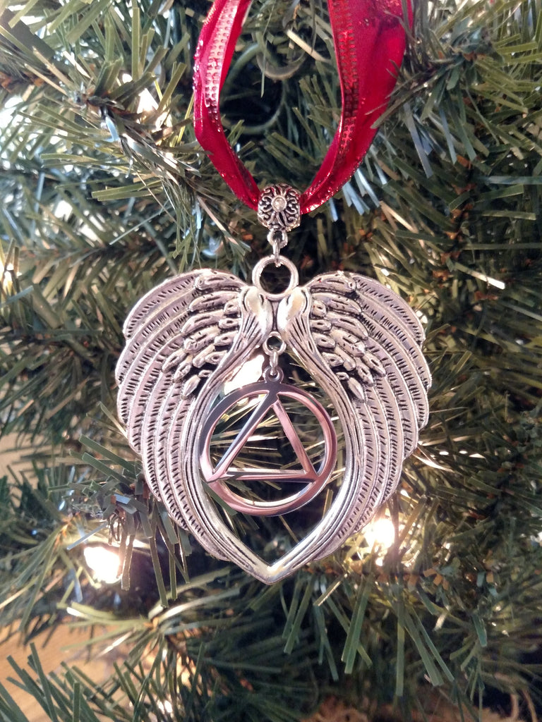 AA Tree Ornament Angel Wings Alcoholics Anonymous - Inside Charm