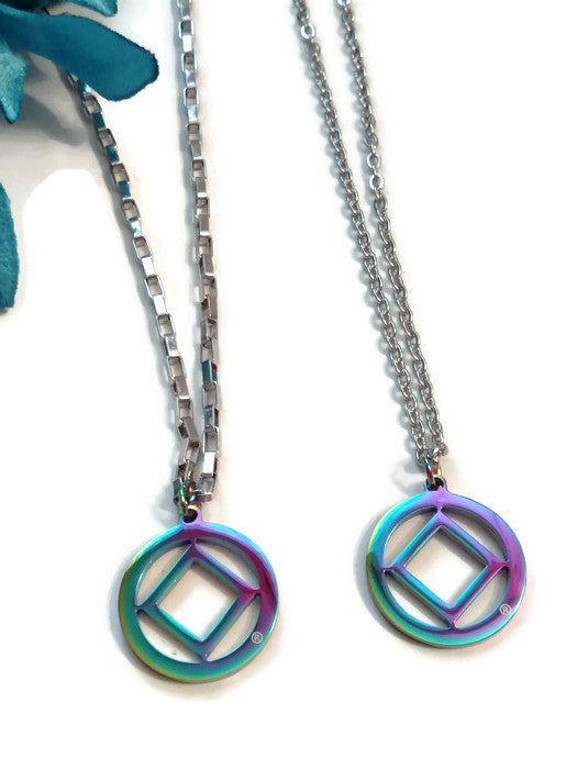 NA Stainless Steel 1 Inch Service Symbol Necklace - Rainbow