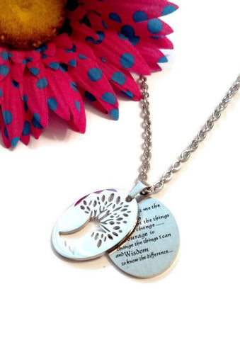 Tree Of Life Serenity Prayer Necklace - Stainless Steel