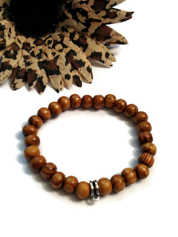 Wood Bead Stretch Bracelet With Hanger - 5 Pack