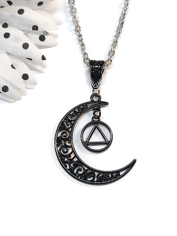 Moon Dangle Alcoholics Anonymous Necklace - Black