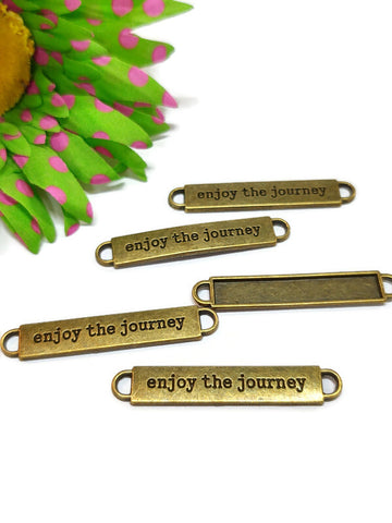 10 Pc Enjoy The Journey Connectors - Inspirational Message Charms - Bronze